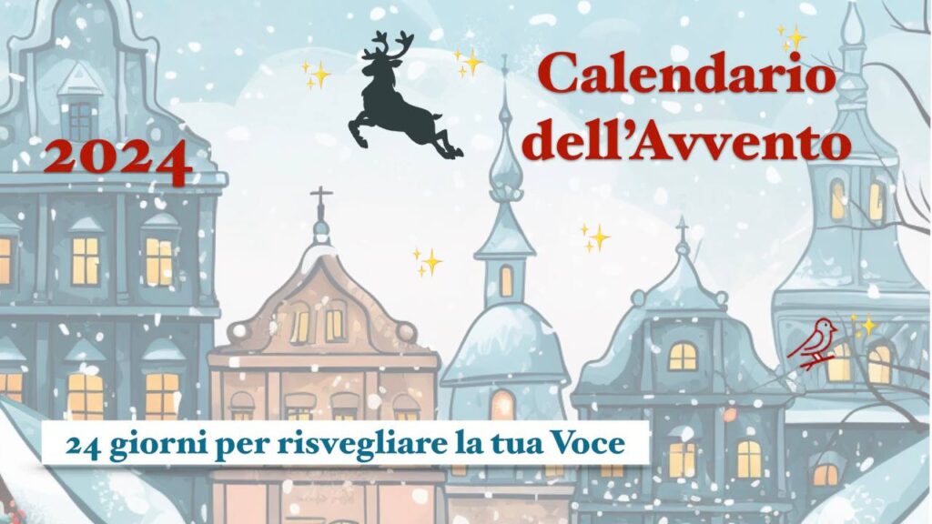 locandina del calendario dell'Avvento 2024 con sfondo invernale