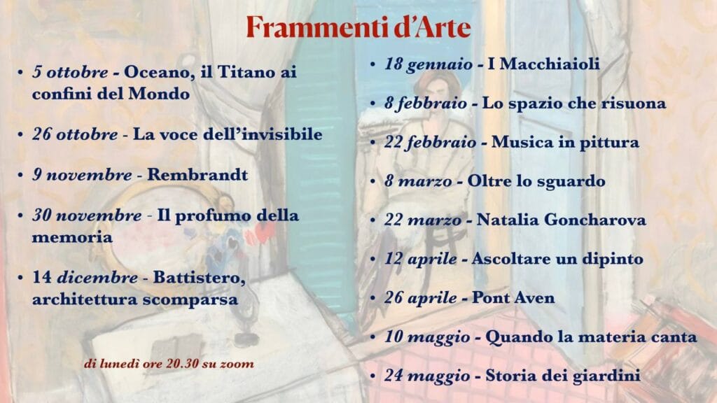 programma del ciclo delle conferenze Frammenti d'Arte 2026-27